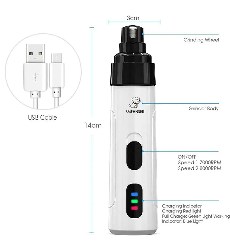 Painless USB Charging Dog Nail Grinders Rechargeable Pet Nail Clippers Quiet Electric Dog Cat Paws Nail Grooming Trimmer Tools