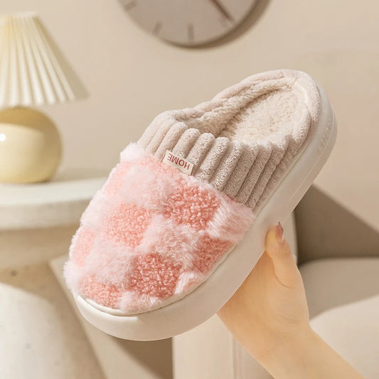 Winter Thick-Soled Plush Slippers Home Couple Floor Shoes Men'S Women'S Autumn Indoor Soft Warm Anti-Slip Cotton Slippers 1 Pair