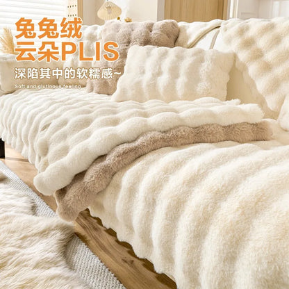 1PC Thicken Rabbit Plush Sofa Cover Super Soft Warm Sofa Mat Towel Non-slip Universal Sofa Slipcovers Couch Cushion Pad Home