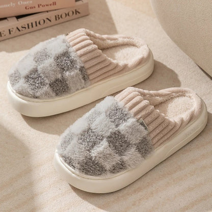 Winter Thick-Soled Plush Slippers Home Couple Floor Shoes Men'S Women'S Autumn Indoor Soft Warm Anti-Slip Cotton Slippers 1 Pair