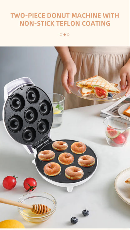 Mini Donut Maker Machine Non-stick Surface for Kids Breakfast Snack Desserts Makes 7 Doughnuts White Color Home Appliances