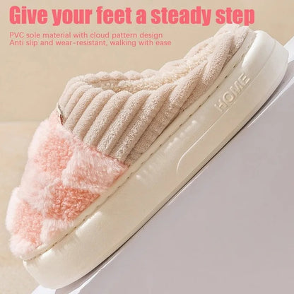 Winter Thick-Soled Plush Slippers Home Couple Floor Shoes Men'S Women'S Autumn Indoor Soft Warm Anti-Slip Cotton Slippers 1 Pair