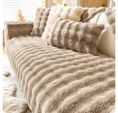 1PC Thicken Rabbit Plush Sofa Cover Super Soft Warm Sofa Mat Towel Non-slip Universal Sofa Slipcovers Couch Cushion Pad Home